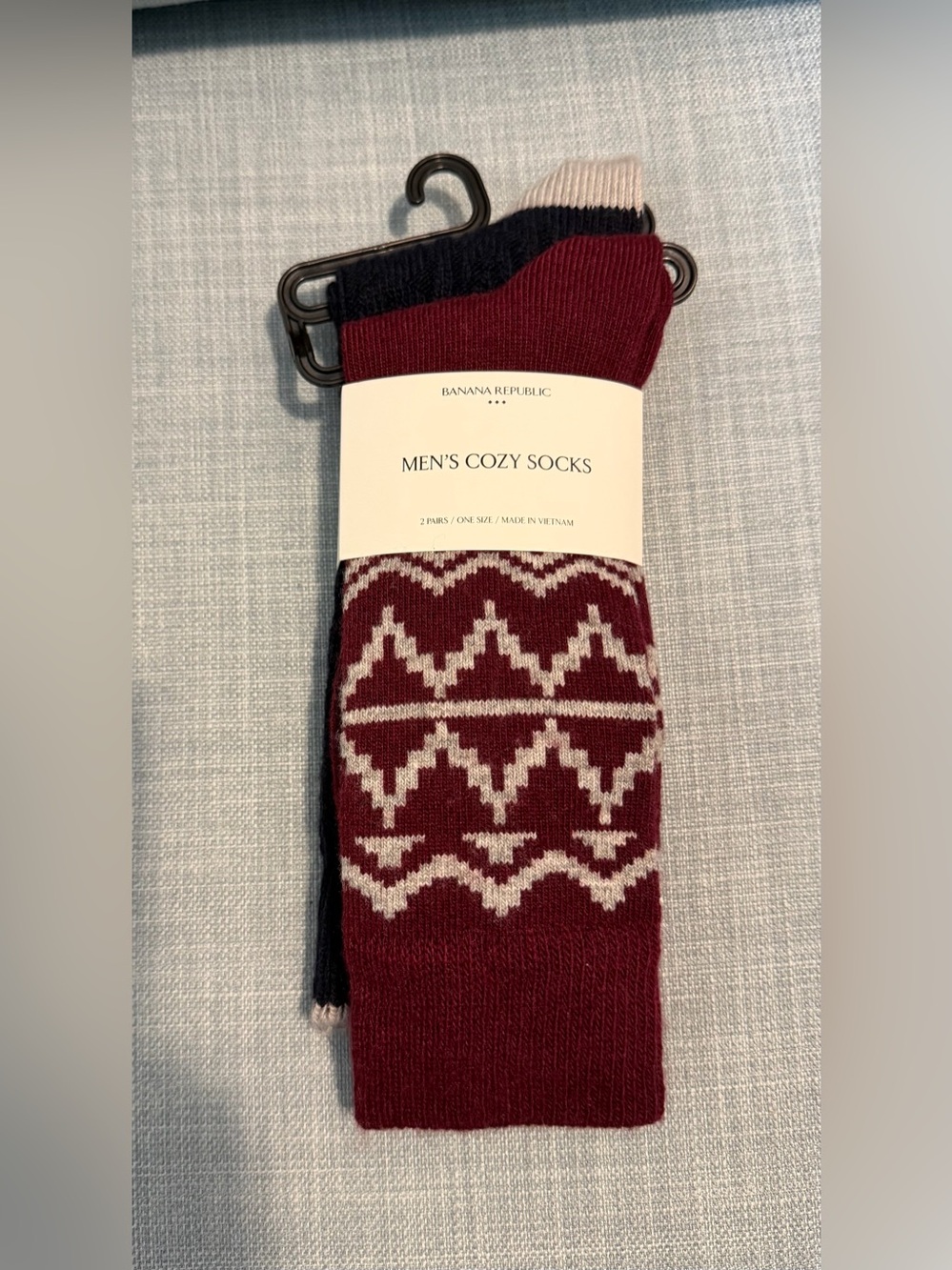 Banana Republic 2 Pairs of Wool Blend Socks - Burgundy Pattern & Navy Solid.